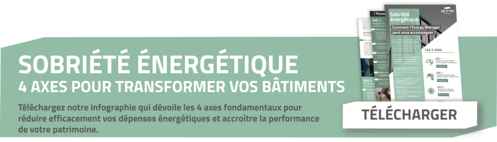 Bannière web présentant les 4 axes de sobriété énergétique et un bouton Télécharger