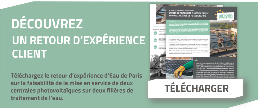 Bannière mobile présentant le retour d’expérience sur deux centrales photovoltaïques avec aperçu du document et bouton Télécharger