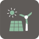 Icône représentant un panneau solaire, une éolienne et un soleil pour symboliser les énergies renouvelables