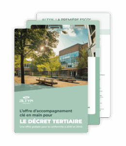 Mockup de brochure présentant l’offre clé en main d’Altyn Groupe pour la conformité au Décret Tertiaire