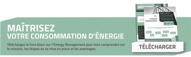 Bannière présentant le livre blanc sur l’Energy Management avec documents explicatifs et bouton Télécharger