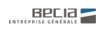 Logo BECIA avec mention Entreprise Générale et symbole graphique bleu et gris
