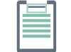 Icône représentant un clipboard avec plusieurs lignes indiquant un document ou une fiche technique