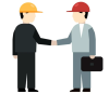 Illustration de deux professionnels du bâtiment portant des casques et se serrant la main