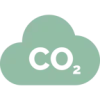 Icône verte en forme de nuage contenant les lettres CO2